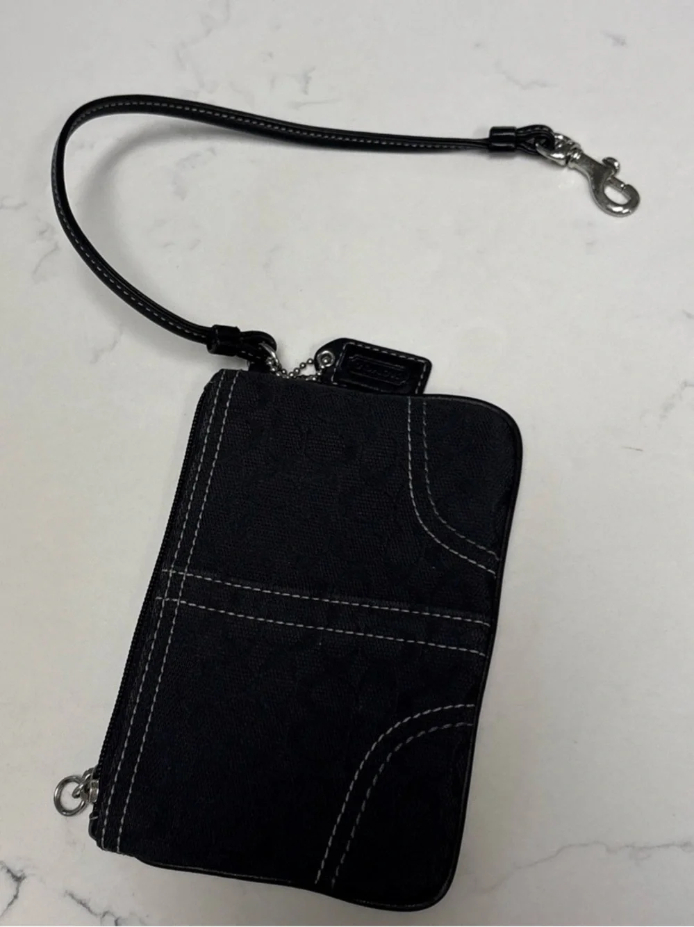 Coach Black Wristlet Clutch with Contrast Stitching